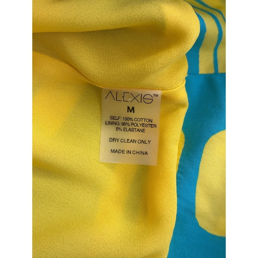 Alexis Bodhi Turquoise Yellow Print Puff Sleeve Cutout Mini Dress Open Back M - Picture 8 of 9
